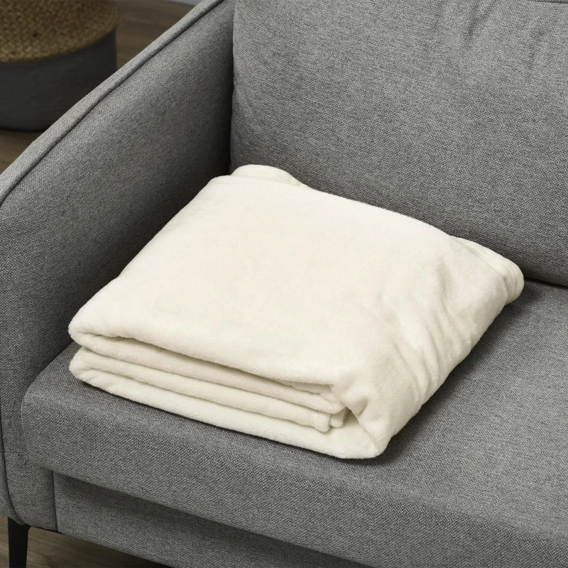 HOMCOM Coperta in Flanella 330 GSM Reversibile per uso Interno ed Esterno, 203x152x0.5 cm, Bianco Crema