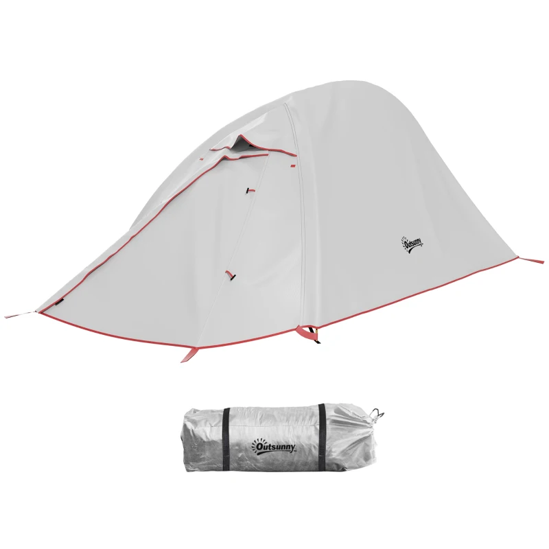 Outsunny Tenda da Campeggio con Borsa da Trasporto, in Poliestere e Alluminio, 300x135x110 cm, Grigio Chiaro
