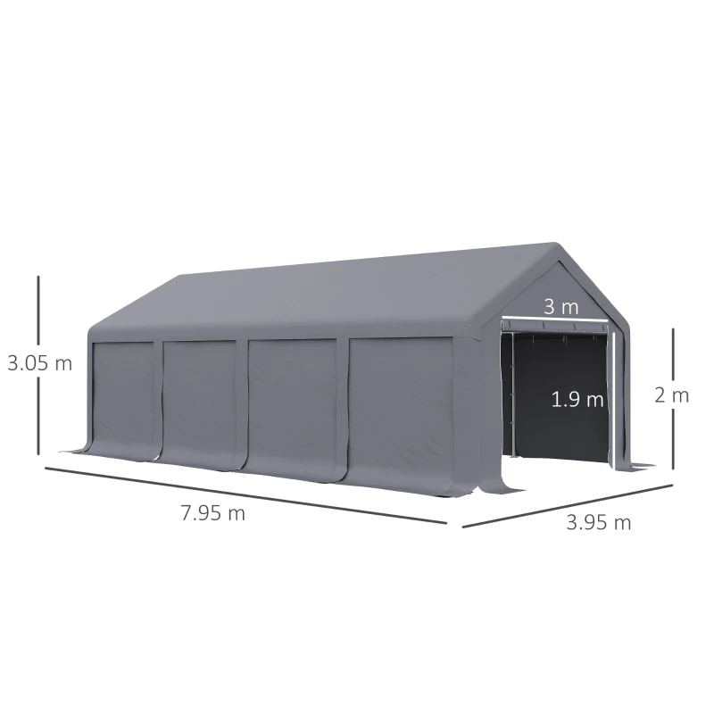 Outsunny 4 x 8 m Marquee Gazebo with Sides, 420g/m² PVC Cover, Heavy Duty Party Tent Canopy & Carport Shelter for Outdoor Event, Wedding, Dark Grey
