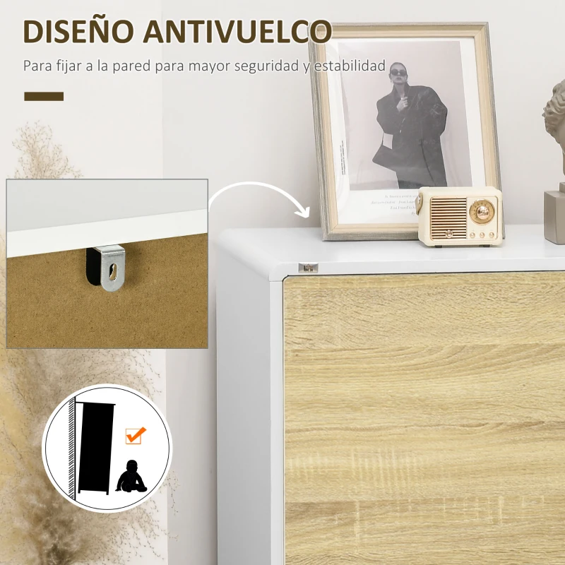 HOMCOM Aparador de Salón con Puertas a Presión y Estante Ajustable para Comedor Dormitorio 80x40x70 cm Blanco y Roble