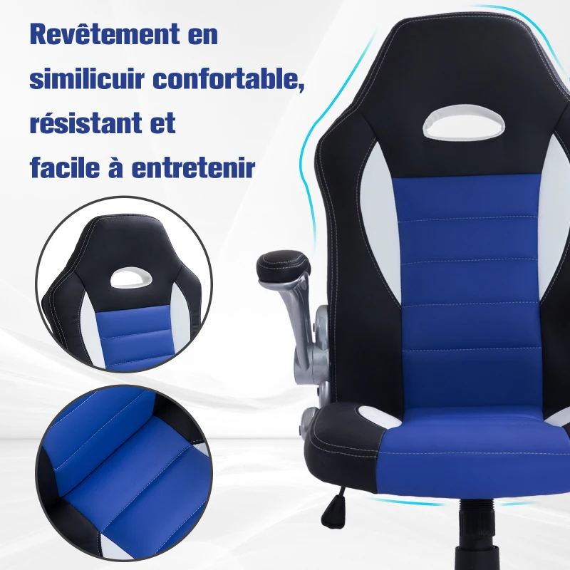 HOMCOM Chaise de bureau fauteuil racing sports pivotante réglable roulettes ergonomique PU 71 x 64 x 105,5-115,5 noir et bleu