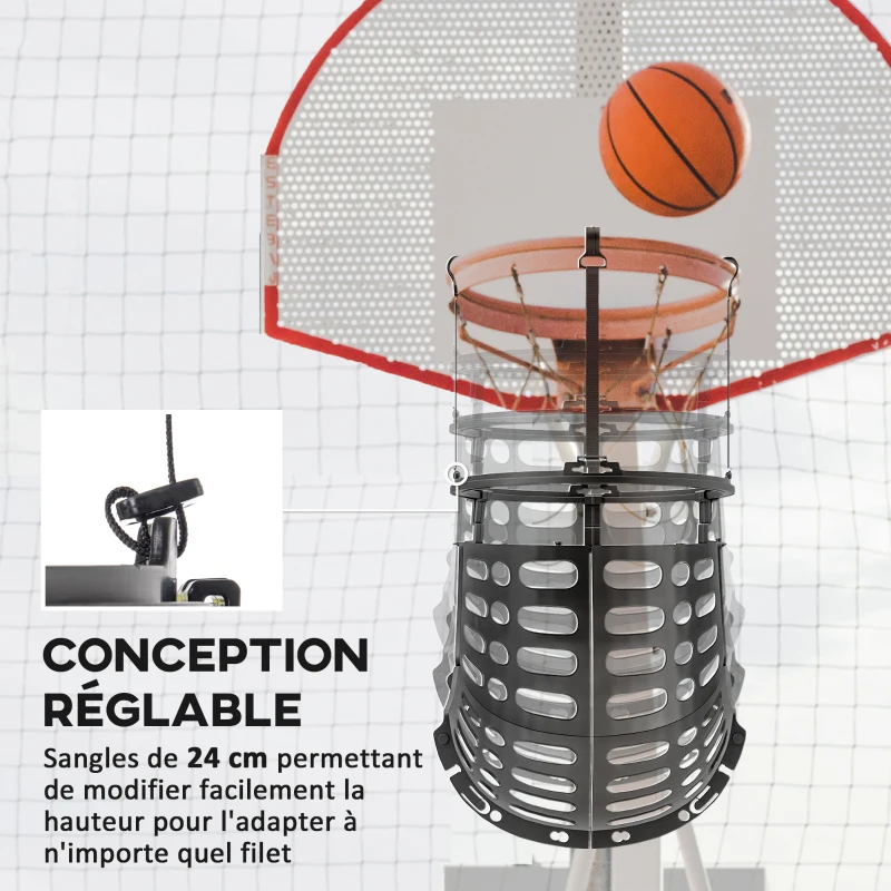 SPORTNOW Retour de ballon de basket-ball système de renvoi du ballon de basket rotation à 360° 35,6 x 35,6 x 75,5 cm noir