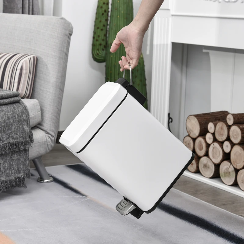 HOMCOM Poubelle à pédale de salle de bain 5 L métal blanc