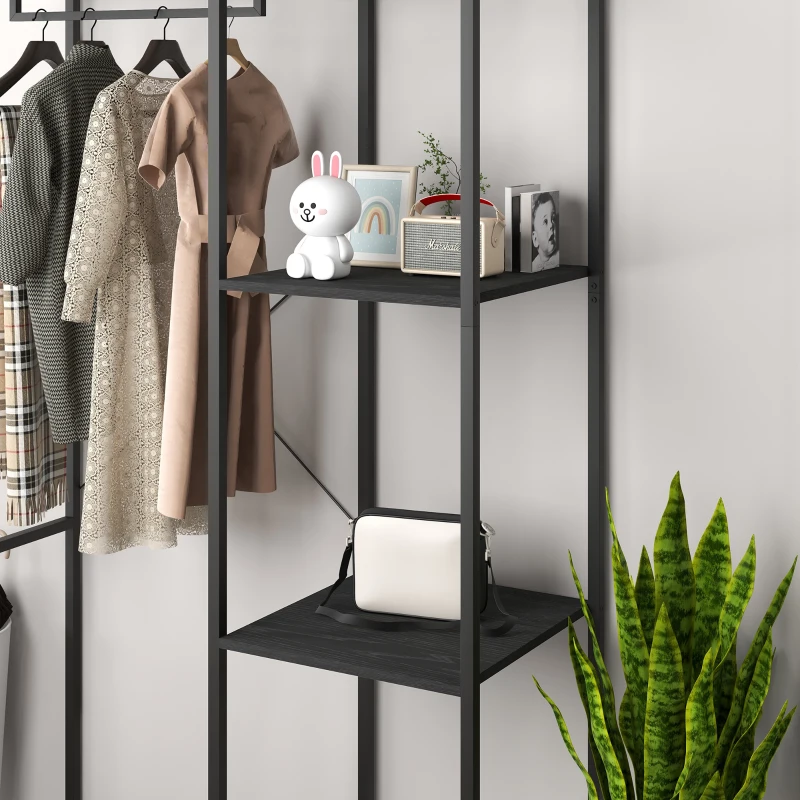 HOMCOM Mobile da Ingresso con Appendiabiti da Terra e Scarpiera, in Acciaio e Truciolato, 110x45x169.5 cm, Nero