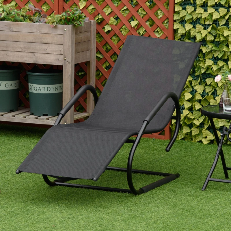 Outsunny Chaise longue transat bain de soleil design contemporain grand confort revêtement textilène métal galvanisé dim. 160L x 59,5l x 83H cm noir