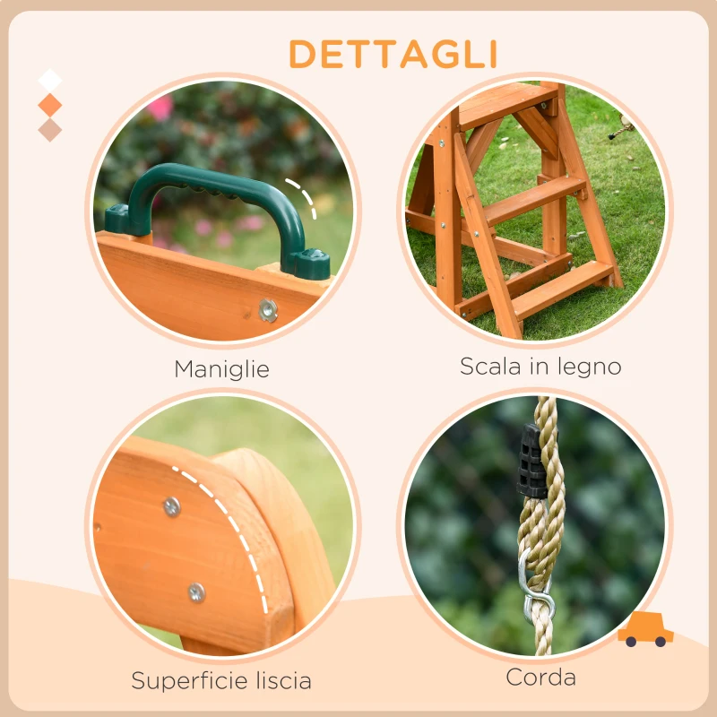 Outsunny Set con Scivolo, Altalena da Giardino e Scaletta a Corda in Legno per Bambini Età 3-8 Anni