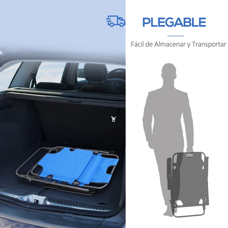 Outsunny Tumbona Relax Plegable con Respaldo Ajustable Reposabrazos Almohada y Reposapiés Carga 136 kg 135x60x89 cm Azul