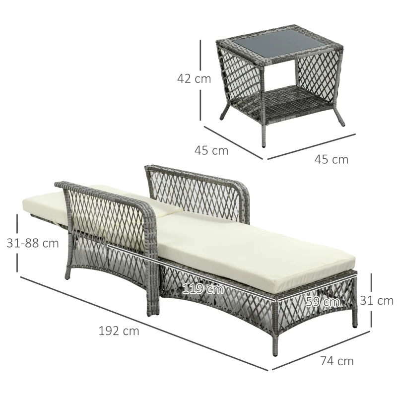 Outsunny Mobili da Giardino Set 2 Pz in Rattan Chaise Longue e Tavolino da Caffè