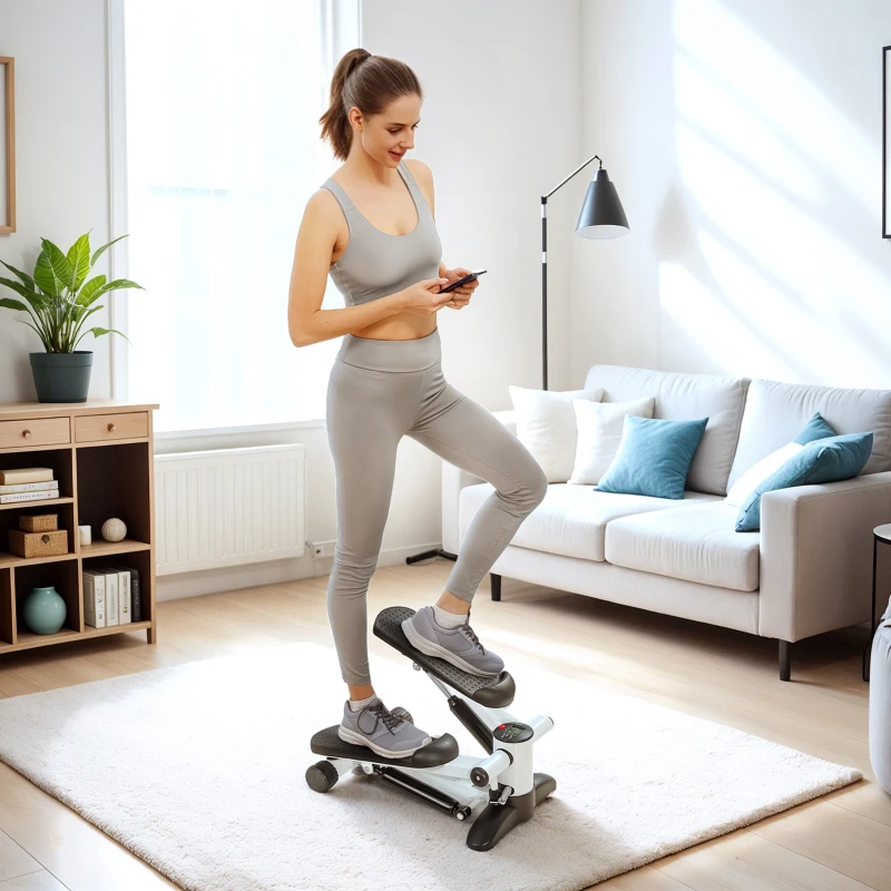 SPORTNOW Mini Stepper Machine, with LCD Monitor, Non-Slip Pedals, White