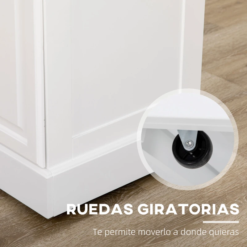 HOMCOM Carro de Cocina con Ruedas Isla de Cocina con 2 Cajones Especiero y Barra para Colgar 110x45x91 cm Blanco