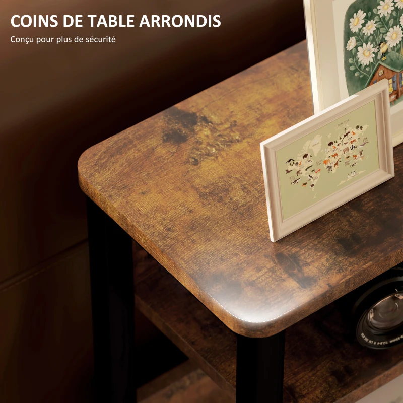 HOMCOM Table d'appoint table de chevet avec étagère à deux niveaux coins arrondis 46l x 18P x 58,5H cm brun rustique