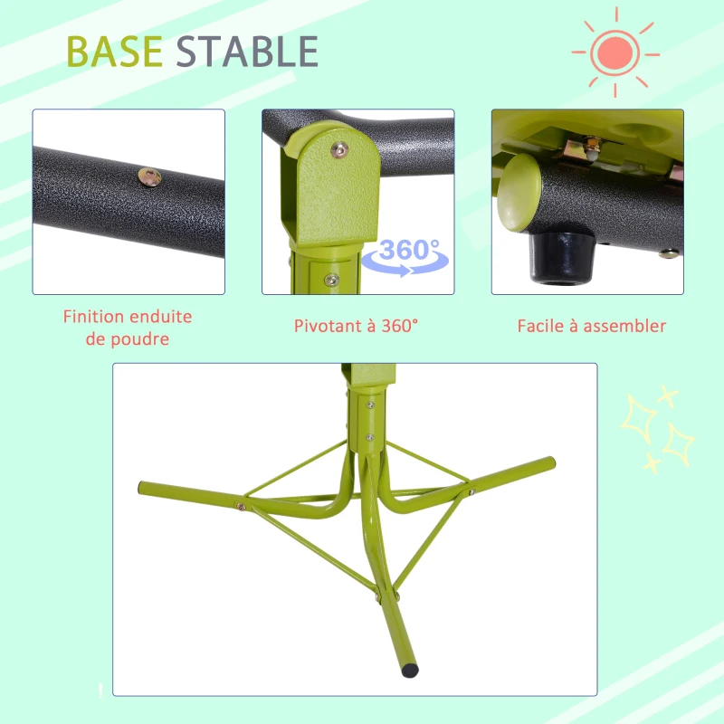 HOMCOM Balançoire à bascule trébuchet rotative 360° pour enfants 3-7 ans en métal et PE - dim. 180L x 65l x 53H cm vert