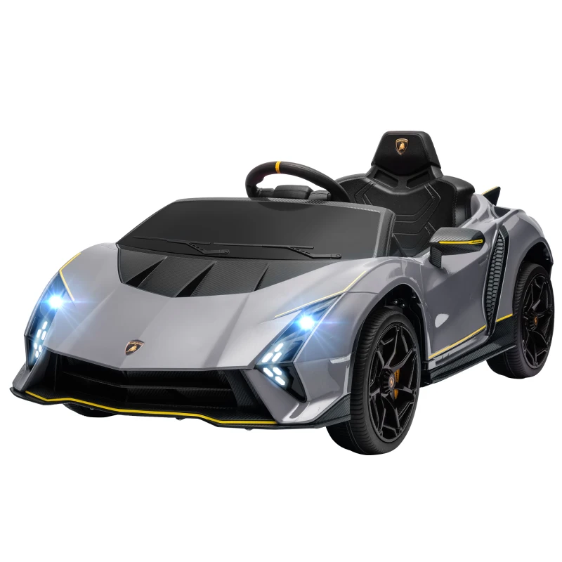 AIYAPLAY 12V Lamborghini Autentica Licensed Kids Electric Car with Remote Control, 4 Suspension Wheels, Soft Start, Grey