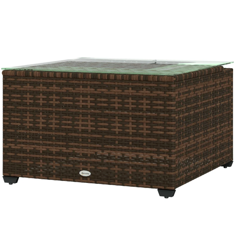 Outsunny 62 x 62cm Glass-Top Rattan Side Table - Brown