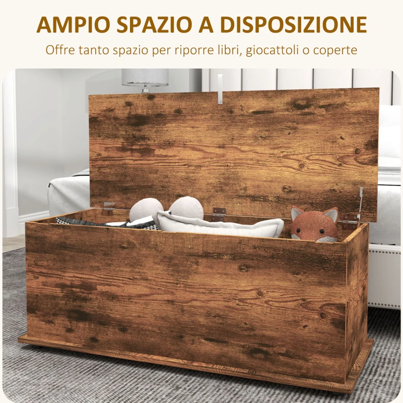 HOMCOM Panca Contenitore Capacità 120 kg per Camera da Letto e Ingresso, in Legno, 100x40x40 cm, Marrone