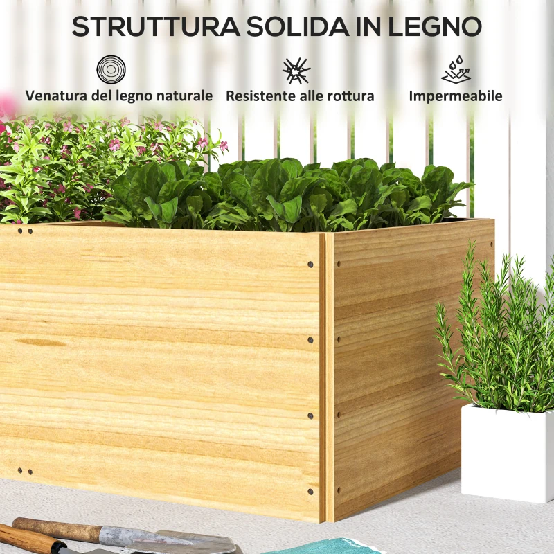 Outsunny Fioriera da Esterno in Legno di Abete Divisa in 3 Aree con Strato in Tessuto non Tessuto, 140x60x40 cm