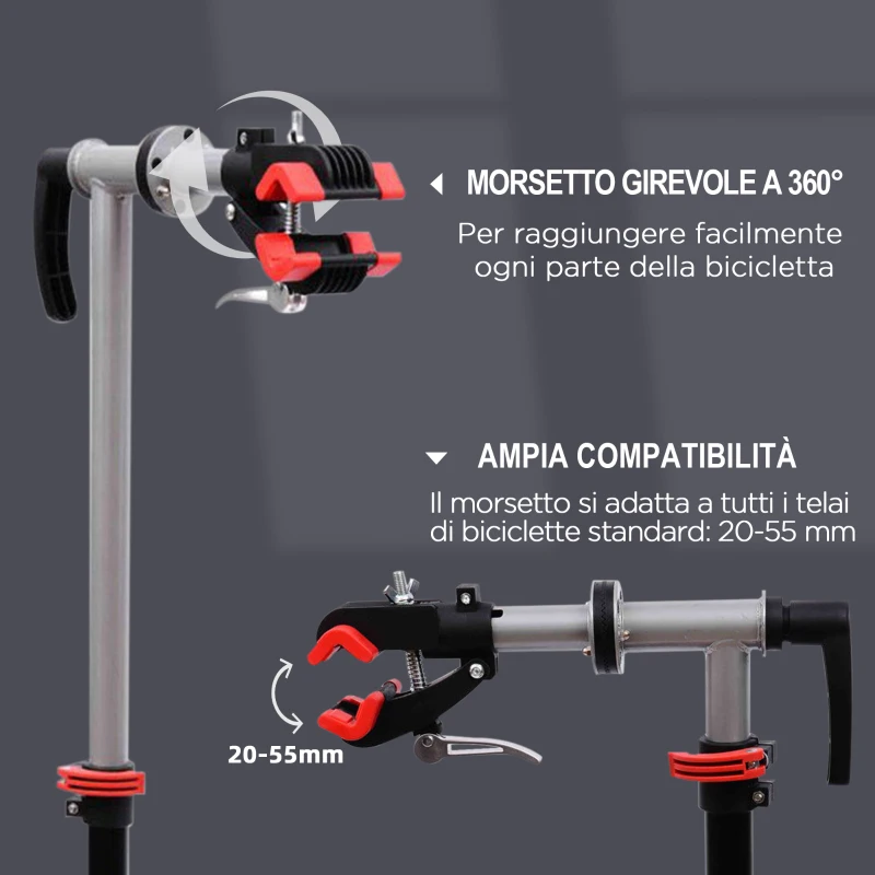 HOMCOM Cavalletto per Manutenzione Bici con Altezza Regolabile e Rotazione a 360°, 100x66x109-180cm