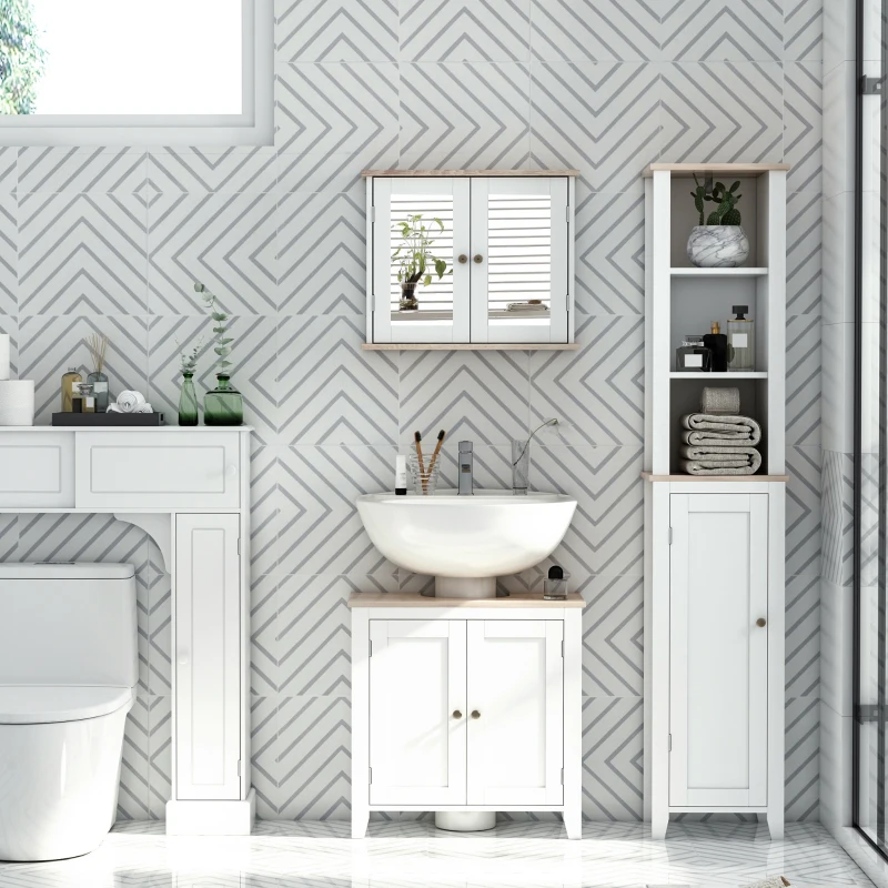 kleankin Under Sink Cabinet, Bathroom Sink Cabinet with 2 Doors, Pedestal Under Sink Design, Freestanding Bathroom Cupboard with Adjustable Shelf, White