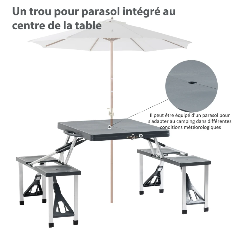 Outsunny Table de Camping Pique Nique Pliante Portable 4 Personnes Aluminium Plastique Gris foncé