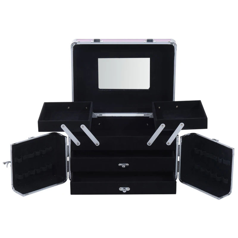 HOMCOM Mallette de maquillage professionnelle cosmétique vanity beauté portable Divers compartiments 29x21x20cm Aluminium