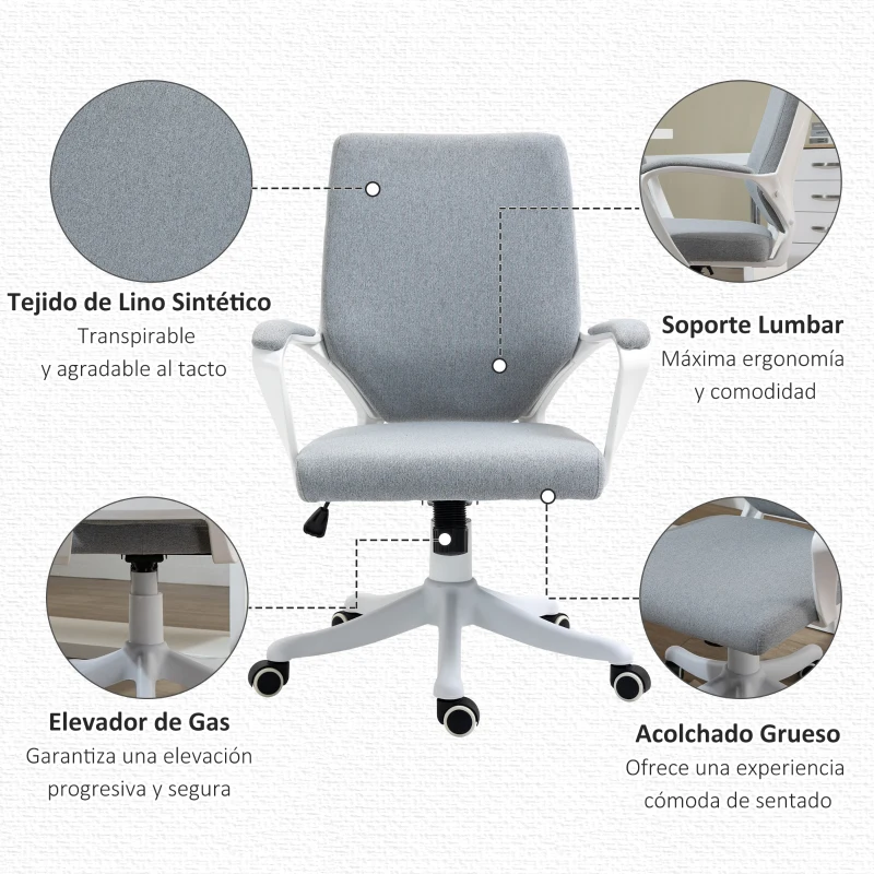 Vinsetto Silla de Oficina Giratoria Silla de Escritorio Basculante con Reposabrazos y Altura Ajustable para Dormitorio Salón Carga 120 kg 62x69x92-100 cm Verde Gris