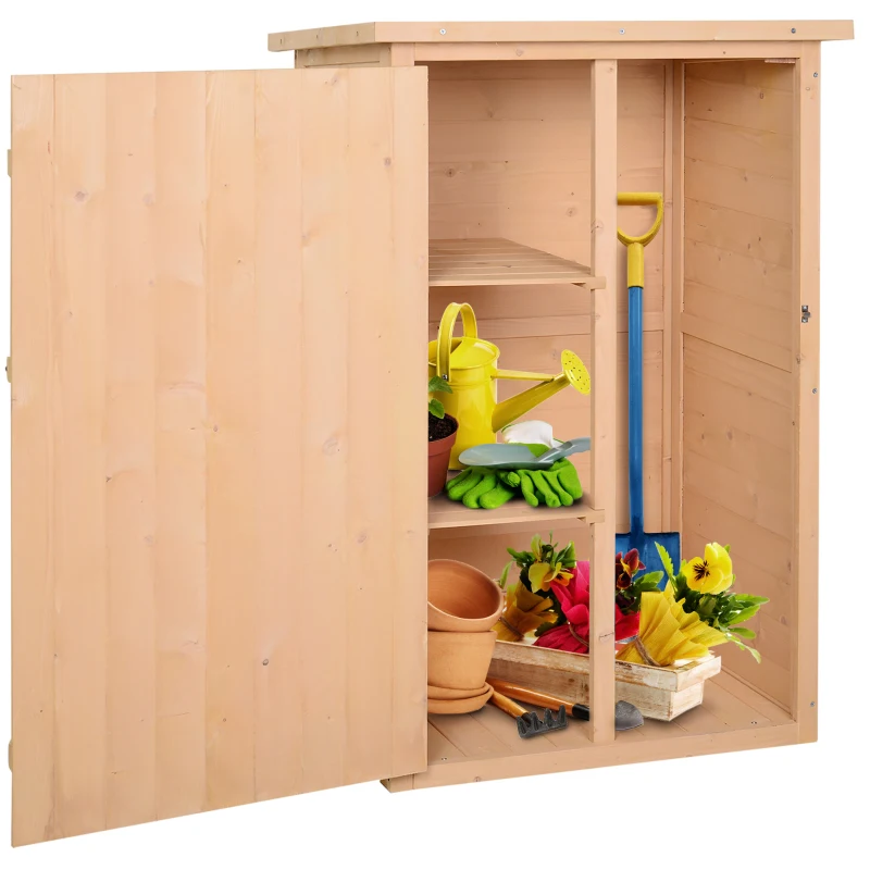 Outsunny Wooden Small Shed, Garden Storage Shed with Shelves and Bolt Latch, 75L x 56W x115H cm, Natural