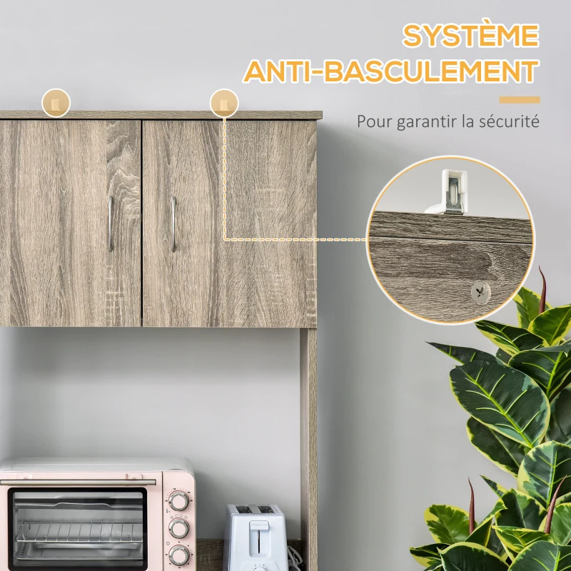 HOMCOM Buffet de cuisine armoire de cuisine multi-rangements 3 placards 2 niches tiroir panneaux particules classe E1 aspect chêne gris