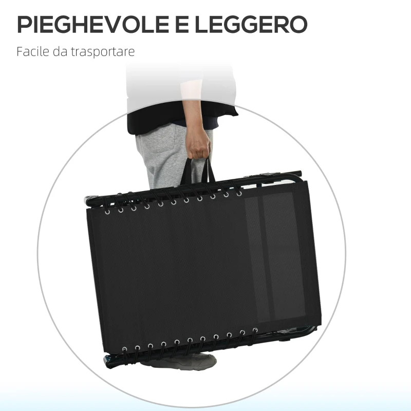 Outsunny Lettino Prendisole in Acciaio e Tessuto Traspirante con Schienale Reclinabile, 189x58x30 cm, Nero