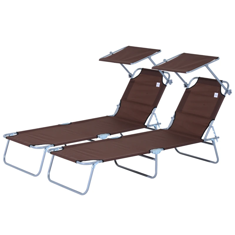 Outsunny Lot de 2 Transats Bain de Soleil Pliable Chaise Longue Pliante Grand Confort Dossier Inclinable Pare-Soleil réglable