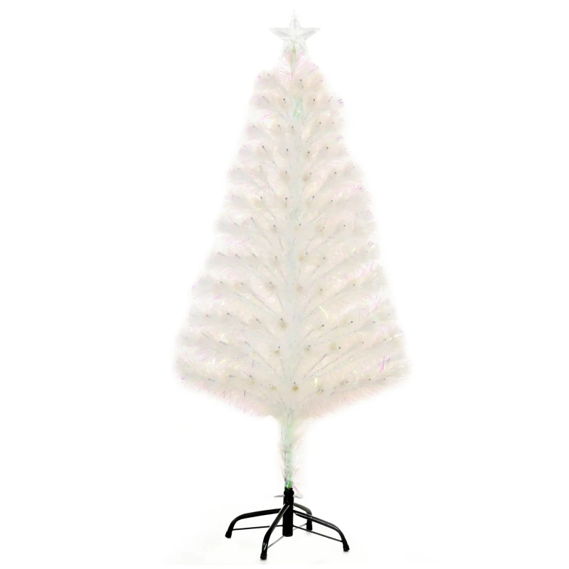 HOMCOM 4 Feet Prelit Artificial Christmas Tree with Fiber Optic LED Light, Holiday Home Xmas Decoration, White