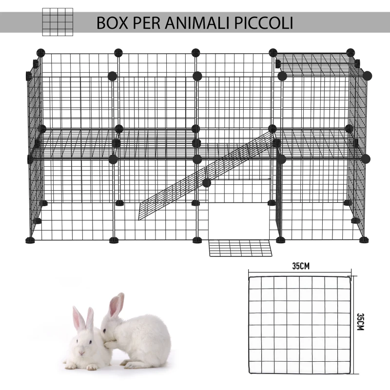 PawHut Recinto in Metallo per Piccoli Animali Domestici con 36 Pannelli di Metallo da Montare Secondo Forma e Configurazione che Preferisci e con Porta