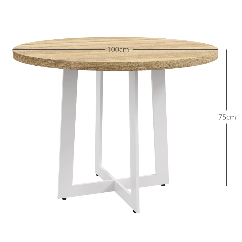 HOMCOM Tavolo da Pranzo Rotondo Moderno per 4 Persone, Ø100x75cm, Legno Naturale e Bianco