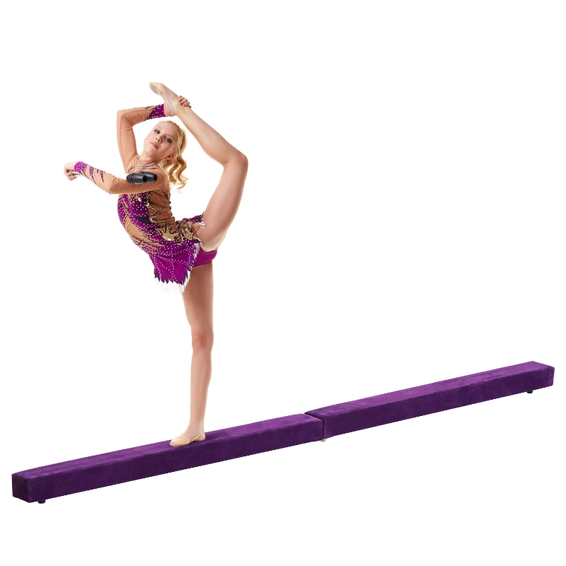 HOMCOM Poutre de gymnastique pliable poutre d'équilibre antidérapante 2,4 m revêtement daim violet