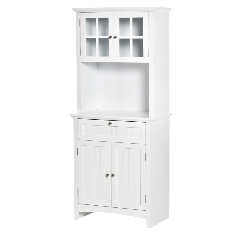 HOMCOM Mobile Dispensa Alto con 2 Armadietti, Ripiani Regolabili e Piano d'Appoggio, in MDF, 68.6x40x164 cm, Bianco
