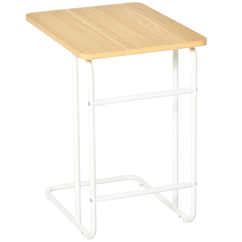 HOMCOM Table Basse Table d'appoint guéridon Bout de canapé 2 Pochettes de Rangement Tissu Gris châssis métal Blanc Plateau Aspect Bois Clair