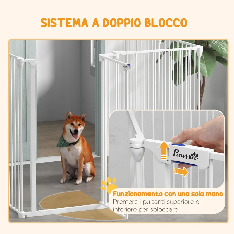 PawHut Cancellino per Cani di Taglia Media Pieghevole a 6 Pannelli, in Acciaio e Plastica, 123x102x100 cm, Bianco