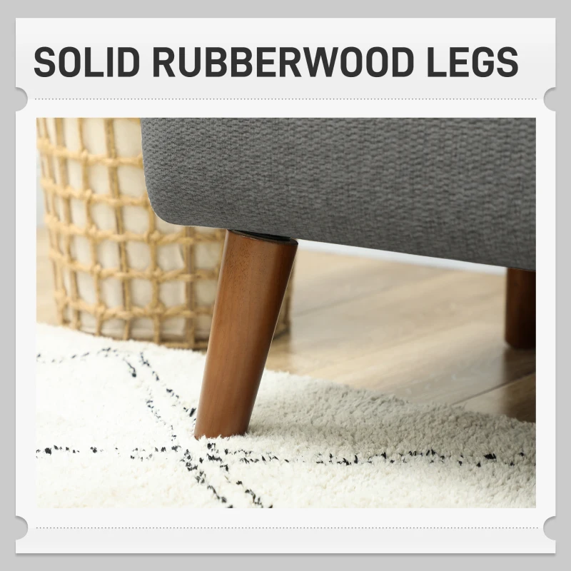 HOMCOM Velvet Feel Fabric 2 Seater Sofa, Small Sofa Loveseat with 21cm Thick Padding and Wood Legs, Grey