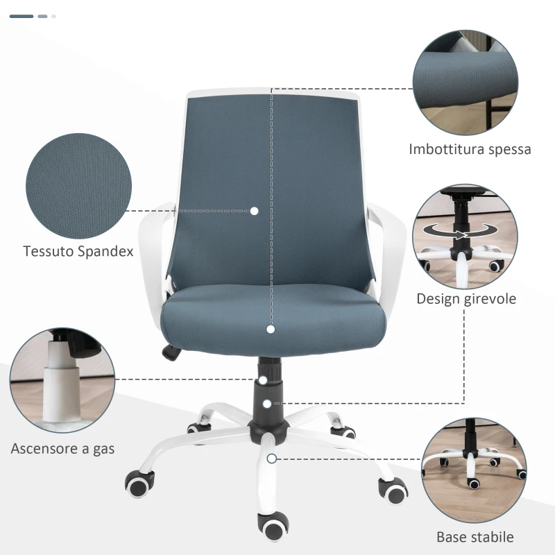 HOMCOM Sedia da Ufficio Ergonomica con Altezza Regolabile, Funzione Dondolo e Tessuto a Rete, Grigio