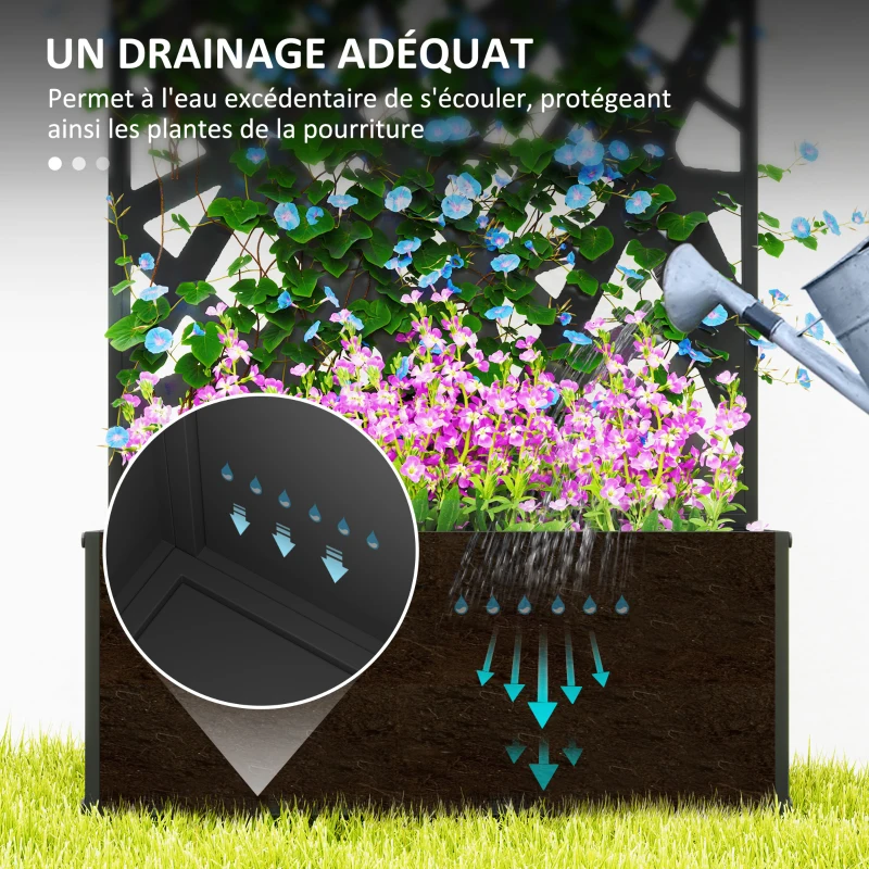 Outsunny Jardinière avec brise-vue paravent treillis pour Plante Grimpante, bac à Fleurs - dim. 61L x 23l x 113H cm