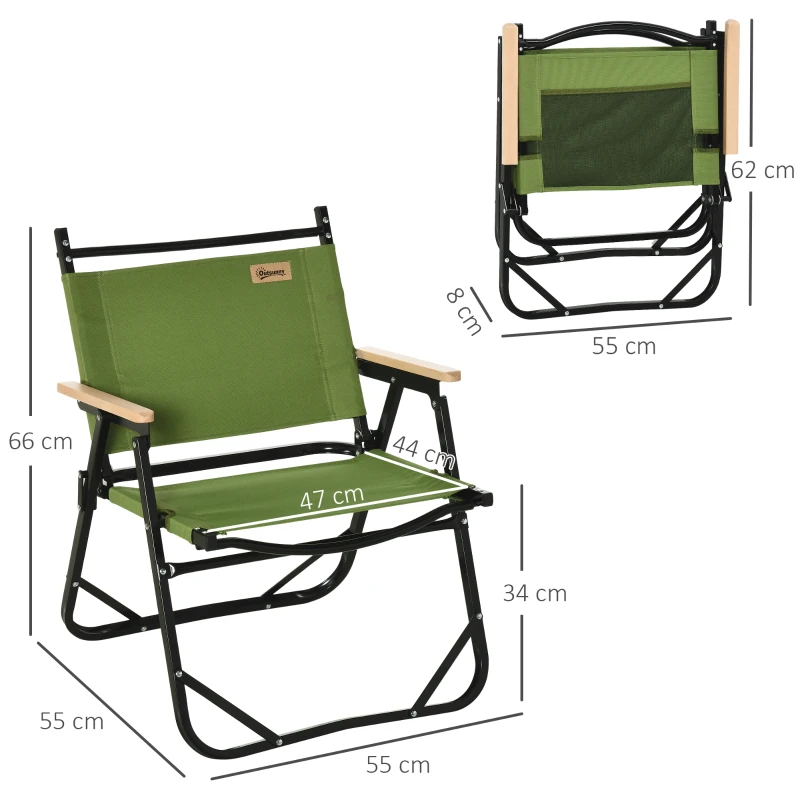 Outsunny Lot de 2 chaises de plage camping pliantes - structure en aluminium - dim. 55L x 55l x 66H cm vert