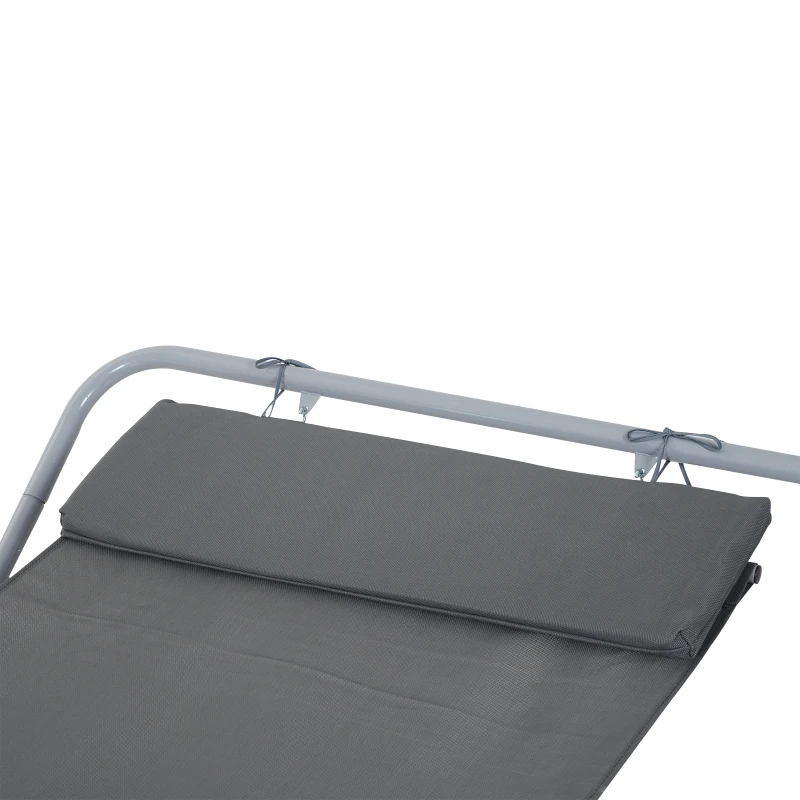 Outsunny Rocking Sun Lounger, Single Garden Lounger Sunbed with Headrest Pillows, Texteline Outdoor Rocking Chair Swing Hammock Daybed with Metal Frame for Patio, Terrace, 212 x 132 x 66 cm, Grey