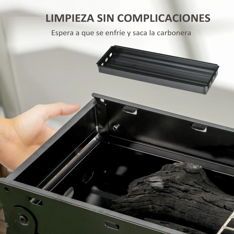 Outsunny Barbacoa Portátil Plegable con Parrillas de Acero Inoxidable BBQ de Carbón para Exterior 74x20x38 cm Negro
