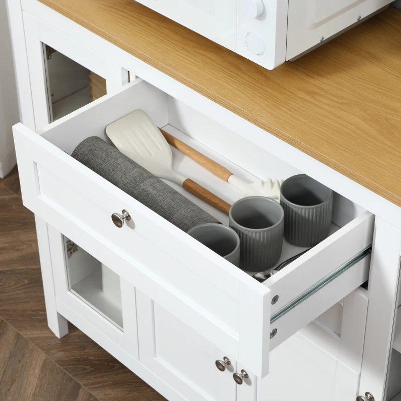 HOMCOM Buffet Salle à Manger avec 2 Portes Vitrées, Meuble de Rangement avec Étagères Réglables 2 Tiroirs 1 Placard, Style Moderne, 120 x 40 x 90 cm, Bois Naturel et Blanc(m-8)