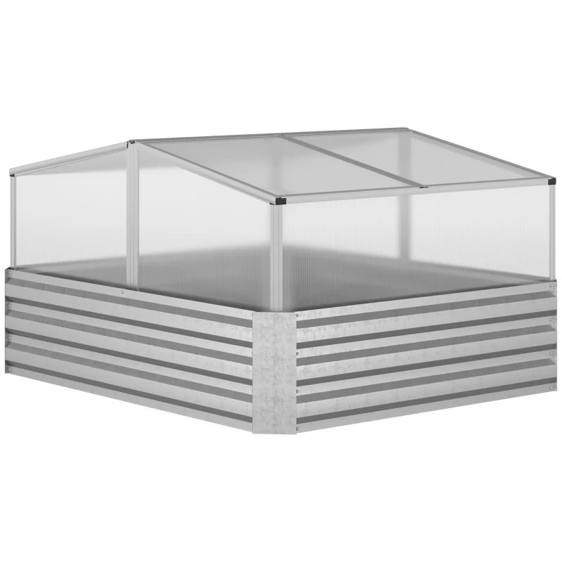 Outsunny Jardinière lit surélevé double toit ouvrable panneaux polycarbonate 126 x 107 x 57,5/67,5 cm
