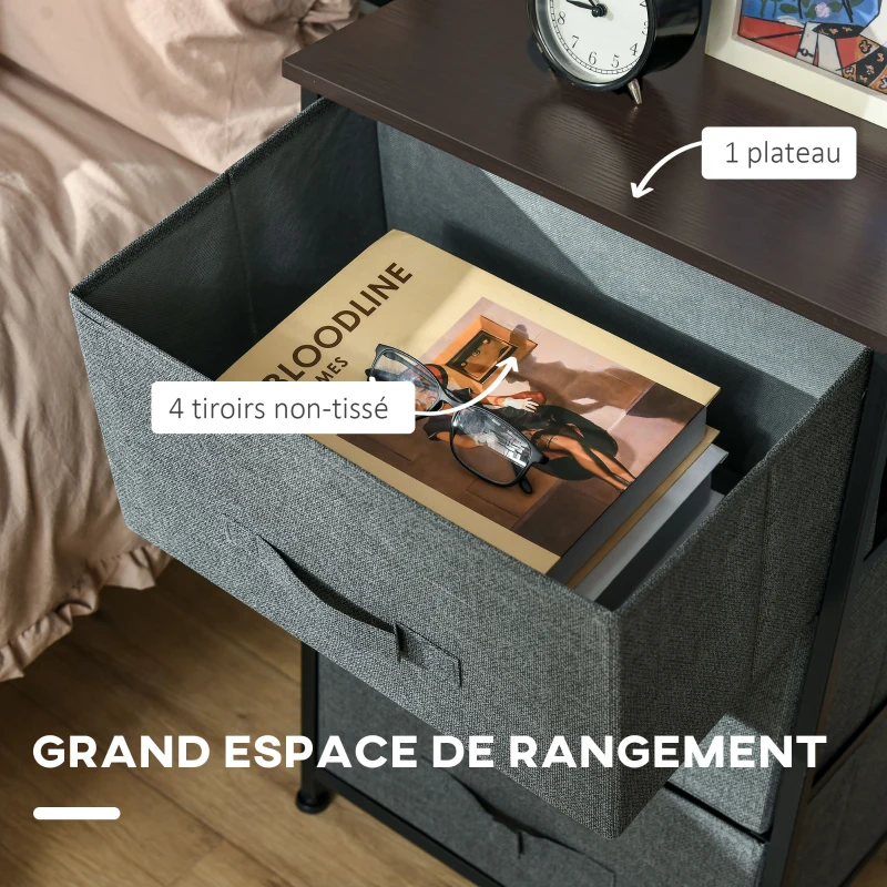 HOMCOM Meuble de Rangement 3 tiroirs chiffonnier dim. 45L x 30l x 71H cm métal MDF Non tissé Gris