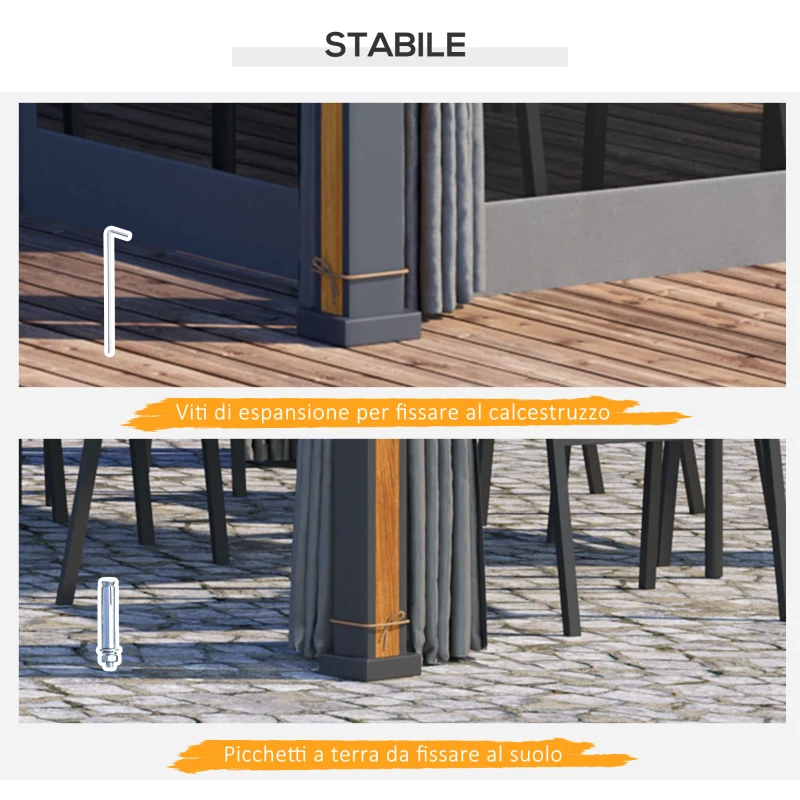 Outsunny Gazebo da Giardino 3x4 m con Zanzariera e Tende, Alluminio e Acciaio, Grigio e Marrone
