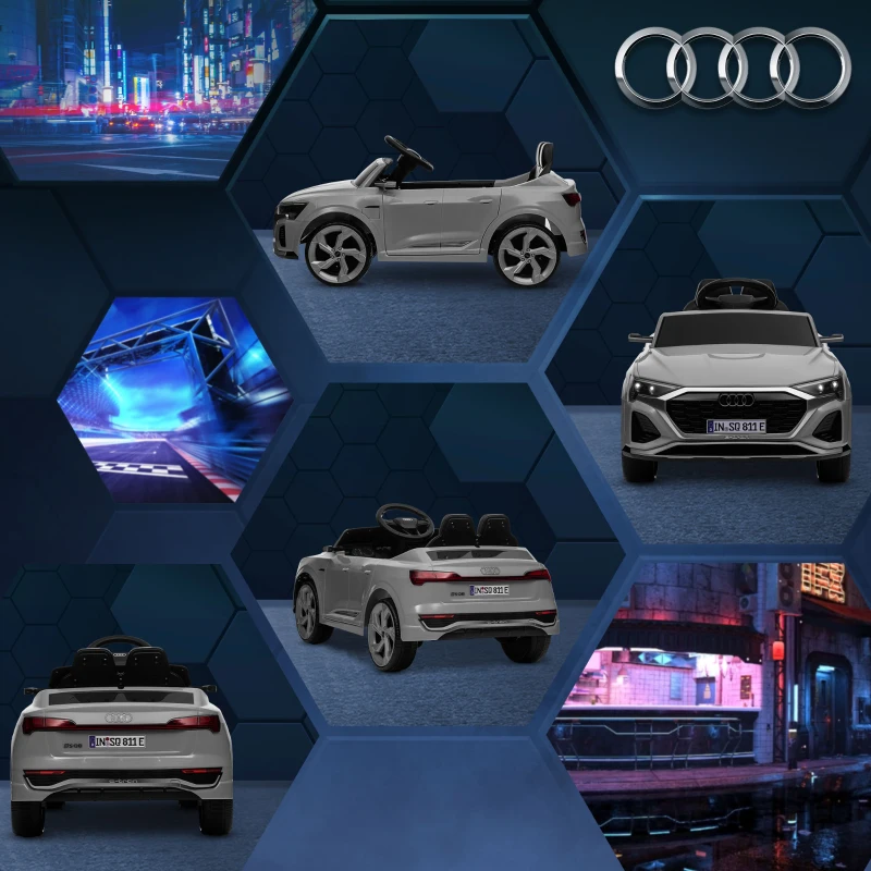 AIYAPLAY Voiture électrique pour enfants Licence Audi Q8 e-tron Sportback 12V télécommande, phares, musique, klaxon, 3-4 ans Gris(m-9)