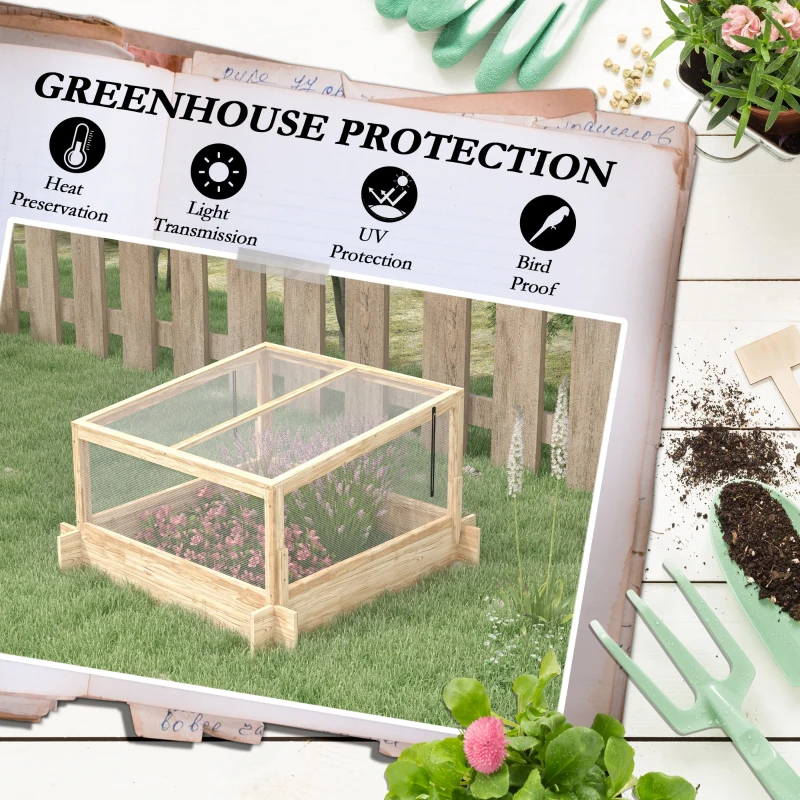 Outsunny 2-In-1 Wooden Greenhouse Planter Box - Natural