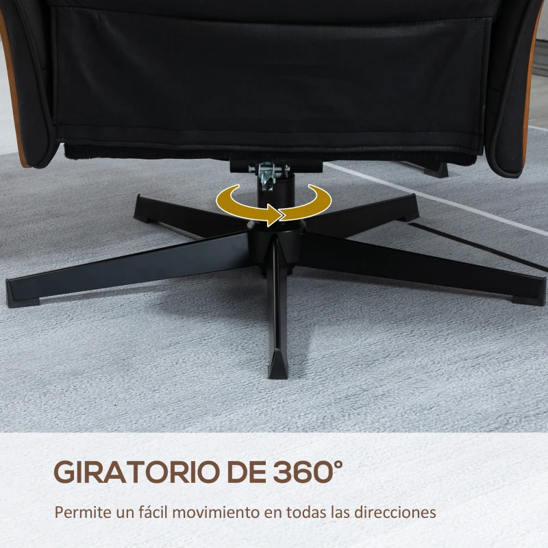 HOMCOM Sillón Relax con Reposapiés Reclinable hasta 135° Giratorio 360° con Reposacabezas Ajustable 84x83x103 cm Negro