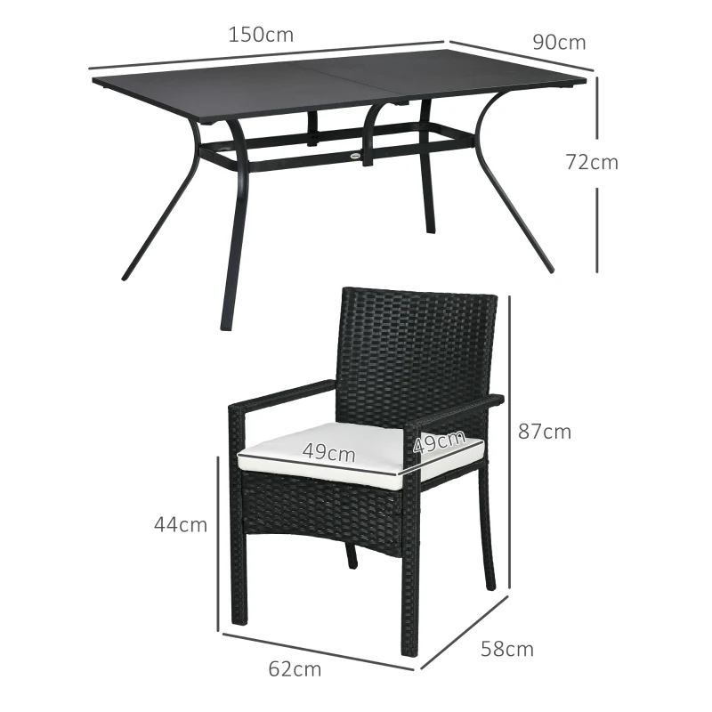 Outsunny Set da Giardino 7 Pezzi in Rattan PE con Tavolo da Pranzo 150x90x72 cm e 6 Sedie 58x62x87 cm con Cuscini